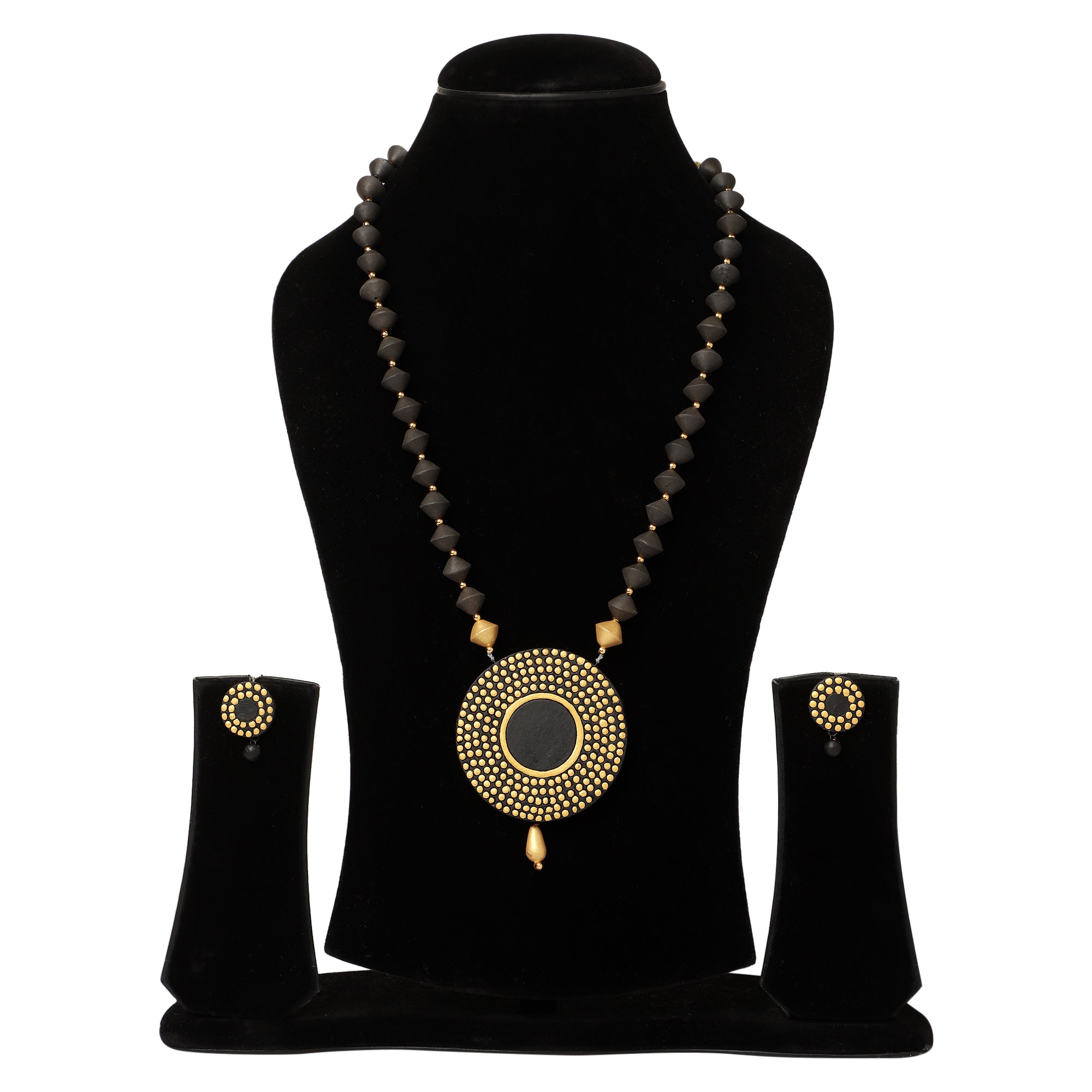 black and golden terracotta necklace set