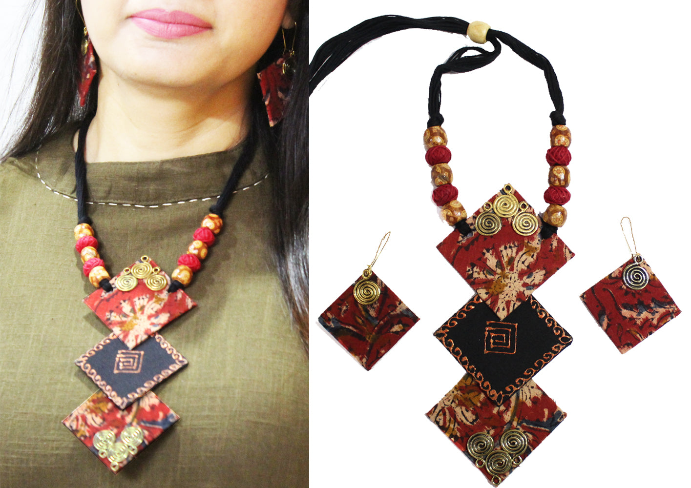 Kalamkari set fabric necklace