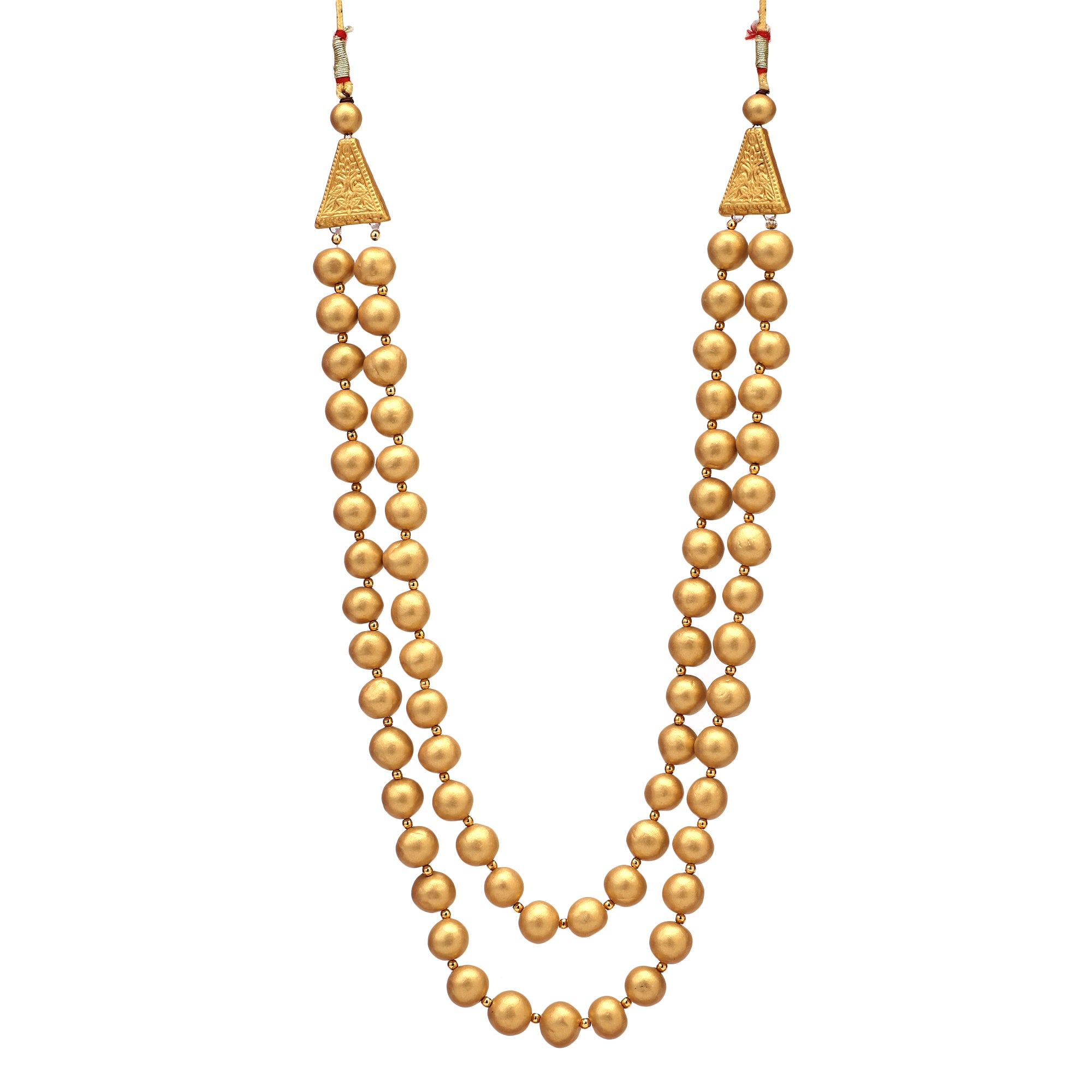 Terracotta Beads Necklace Set in Gold