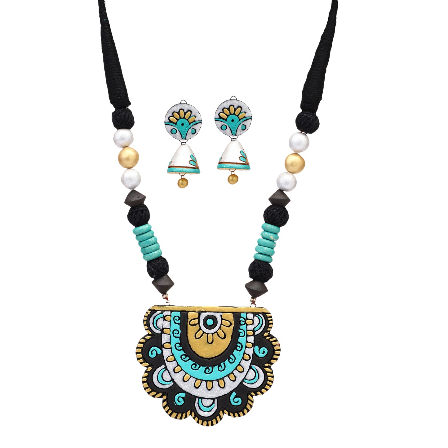 Black And Blue Mandala Style Necklace Set