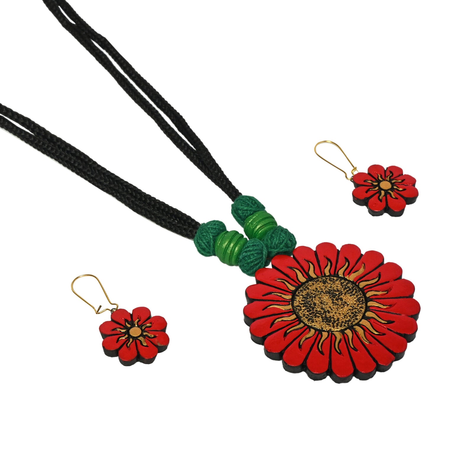 Exclusively designed Red Floral terracotta necklace set