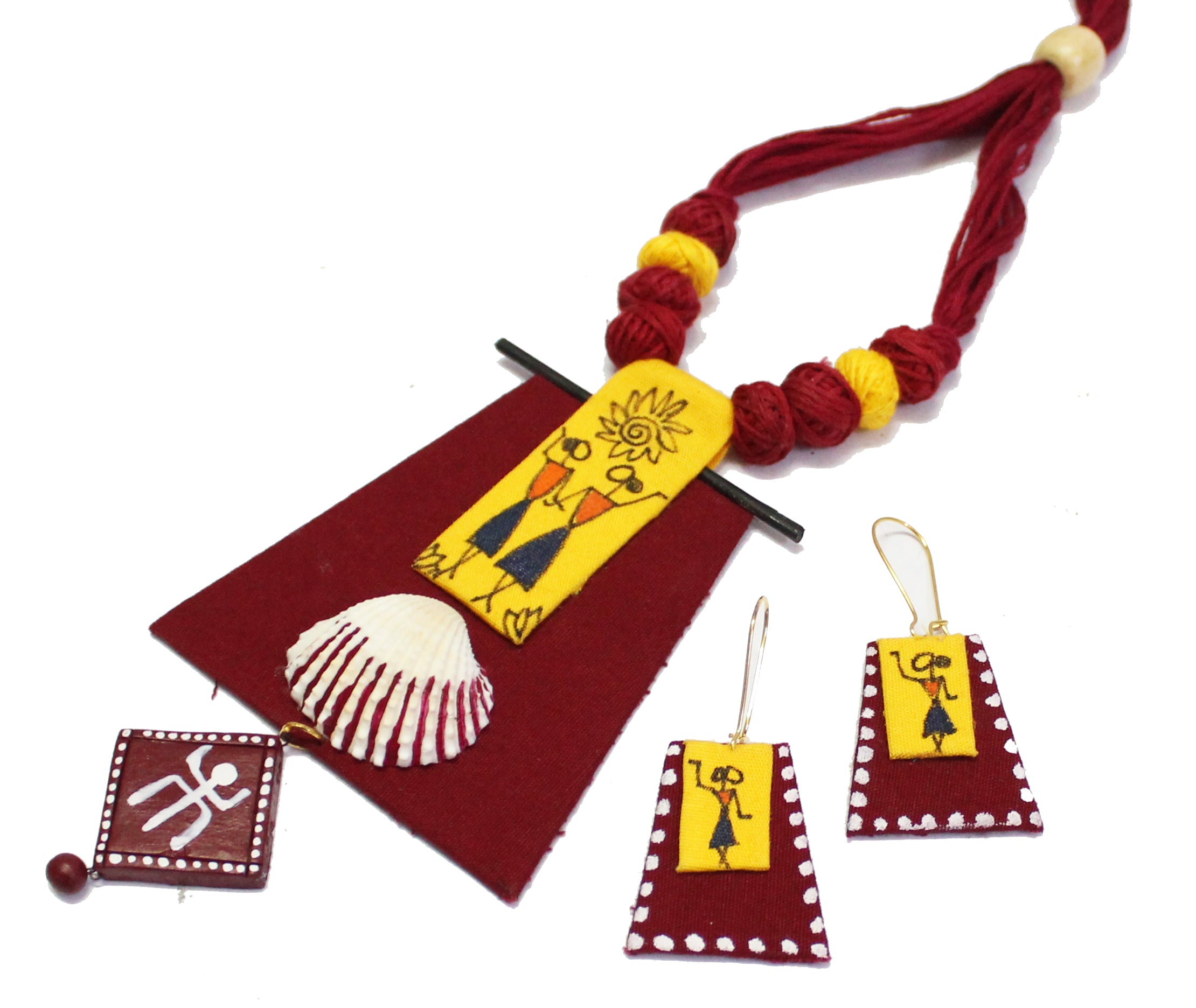 Fabric warli red  Fabric necklace set