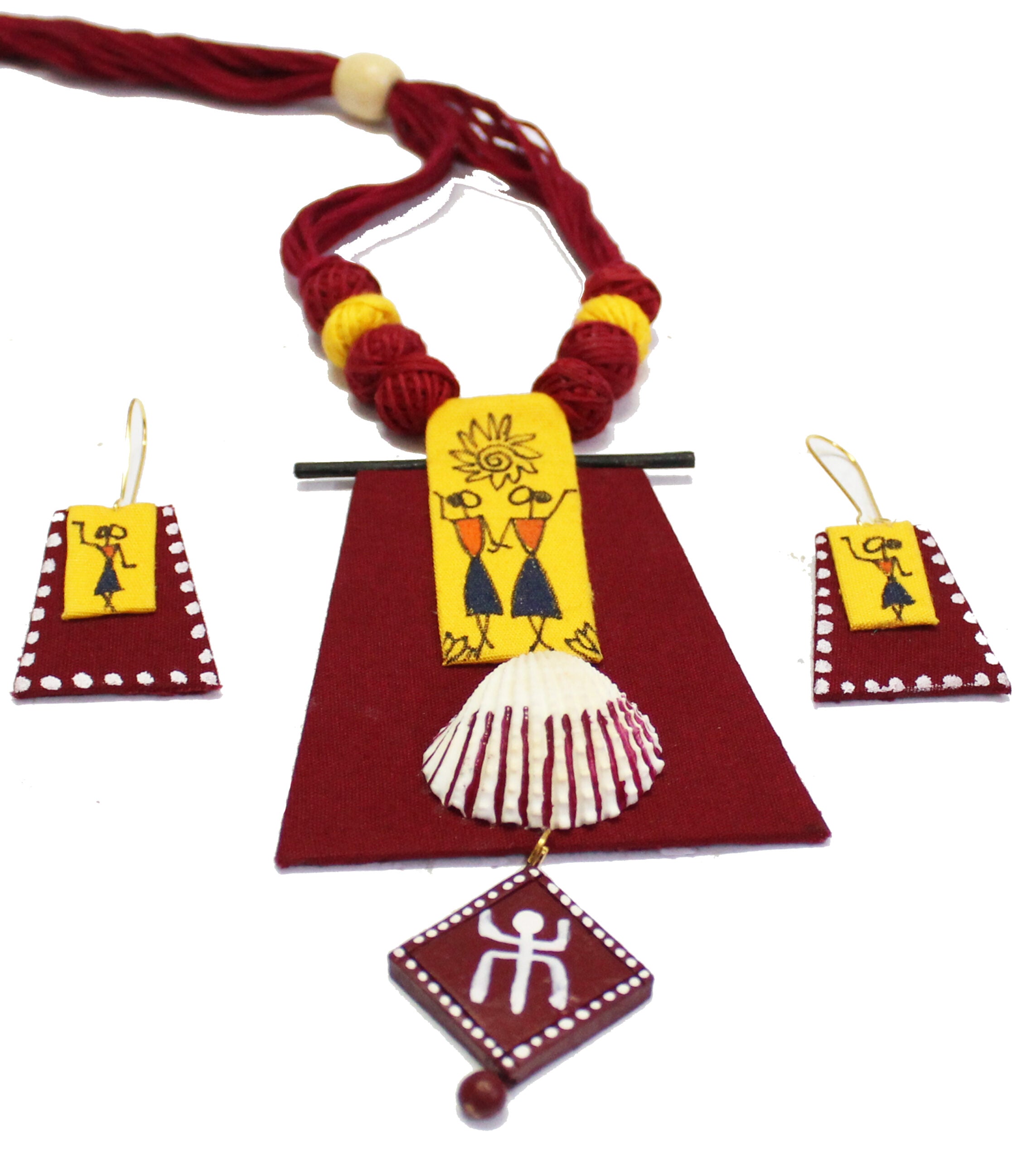 Fabric warli red  Fabric necklace set