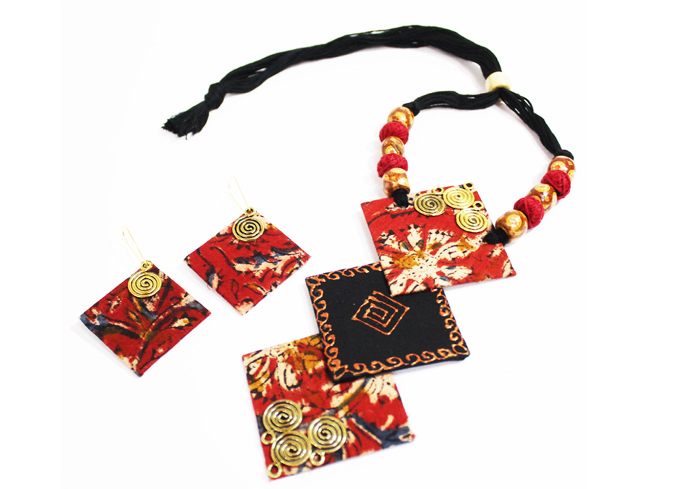 Kalamkari set fabric necklace