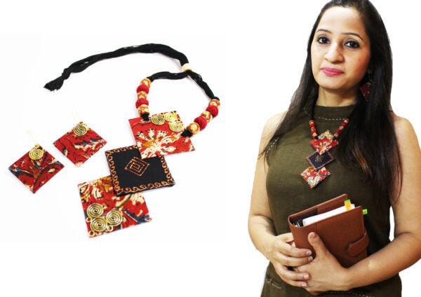 Kalamkari set fabric necklace