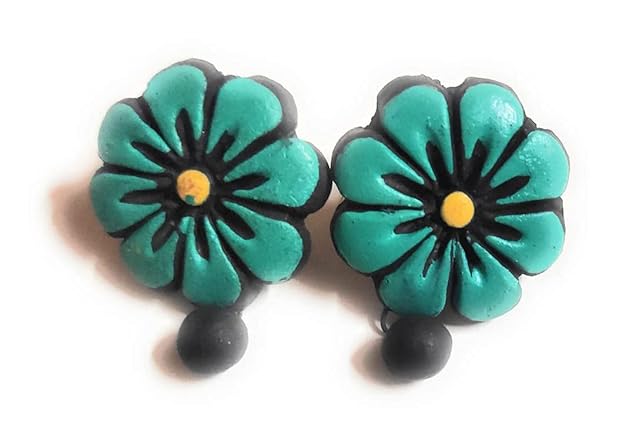 Set of 4 terracotta earrings combo of floral studs