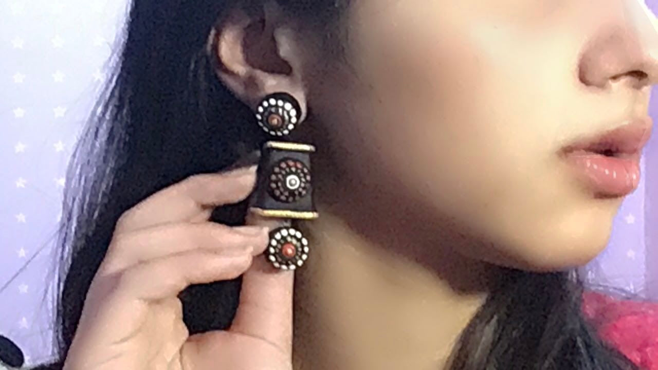 Black long earrings in terracotta