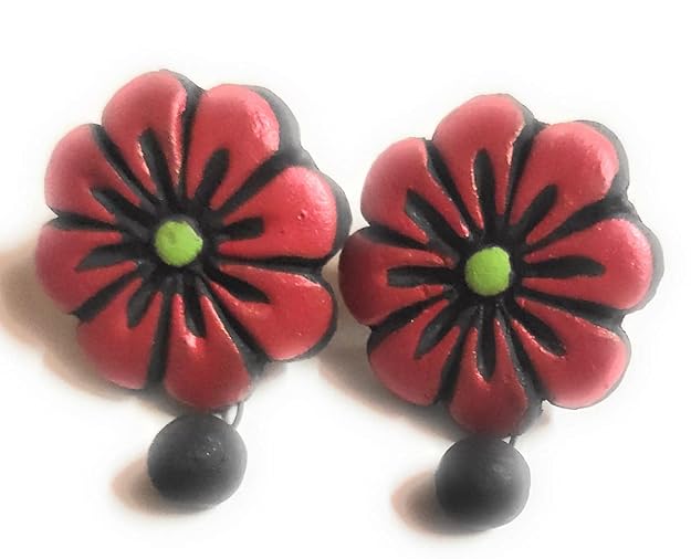 Set of 7 terracotta earrings combo of floral studs