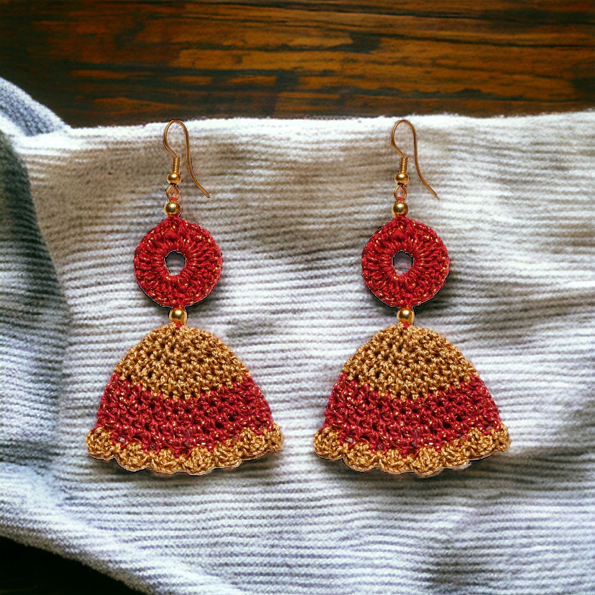Set of four red crochet earrings