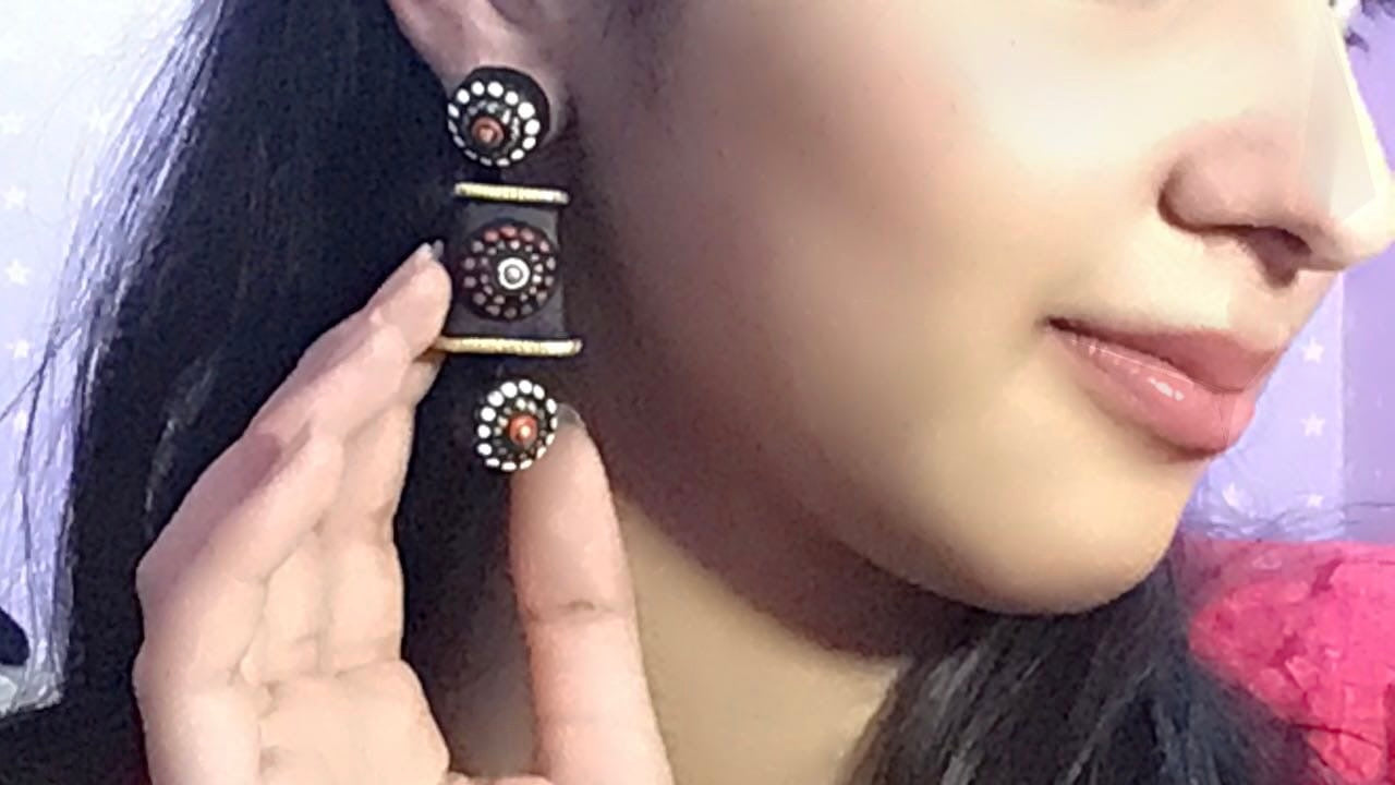 Black long earrings in terracotta