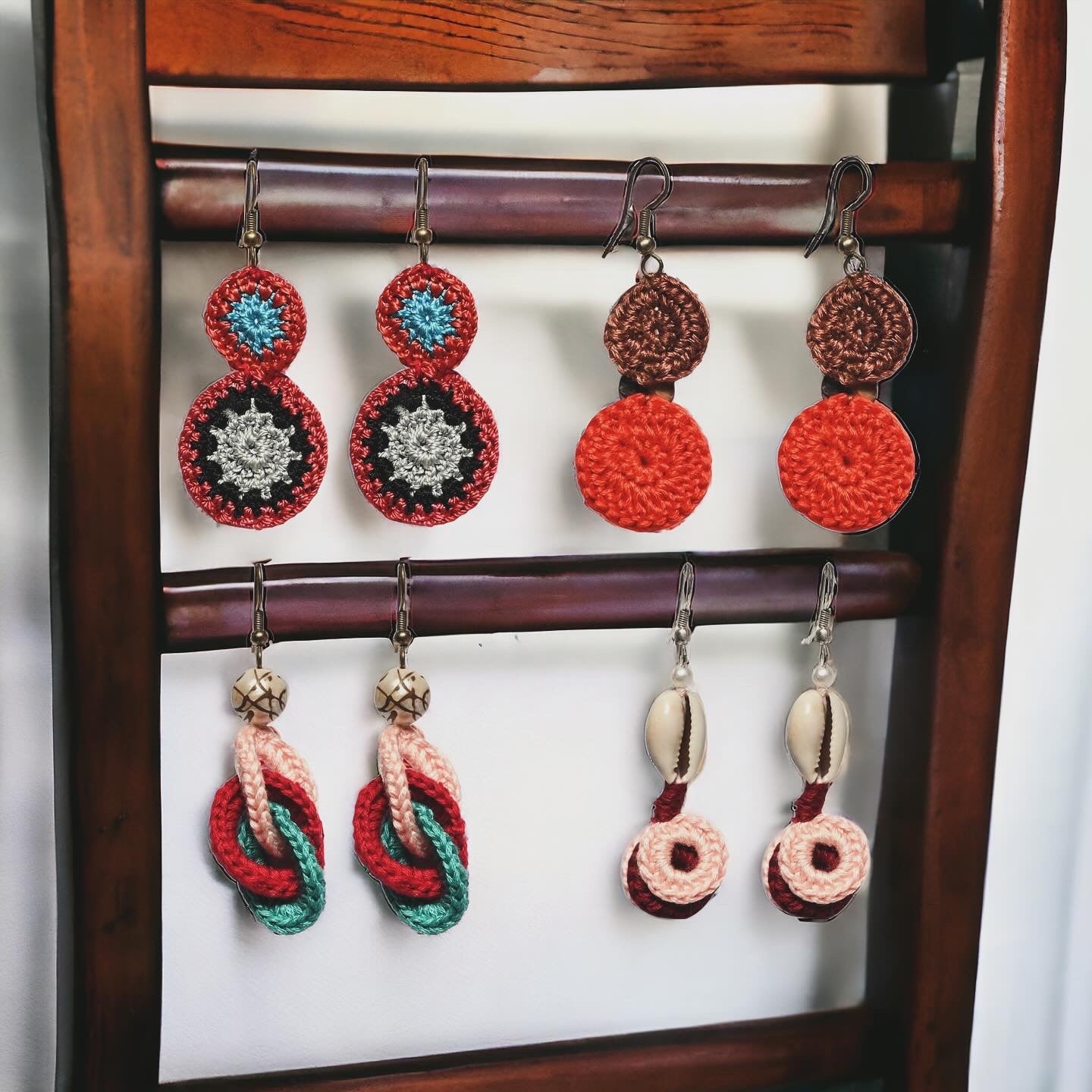 Set of 4 multicolor crochet earrings