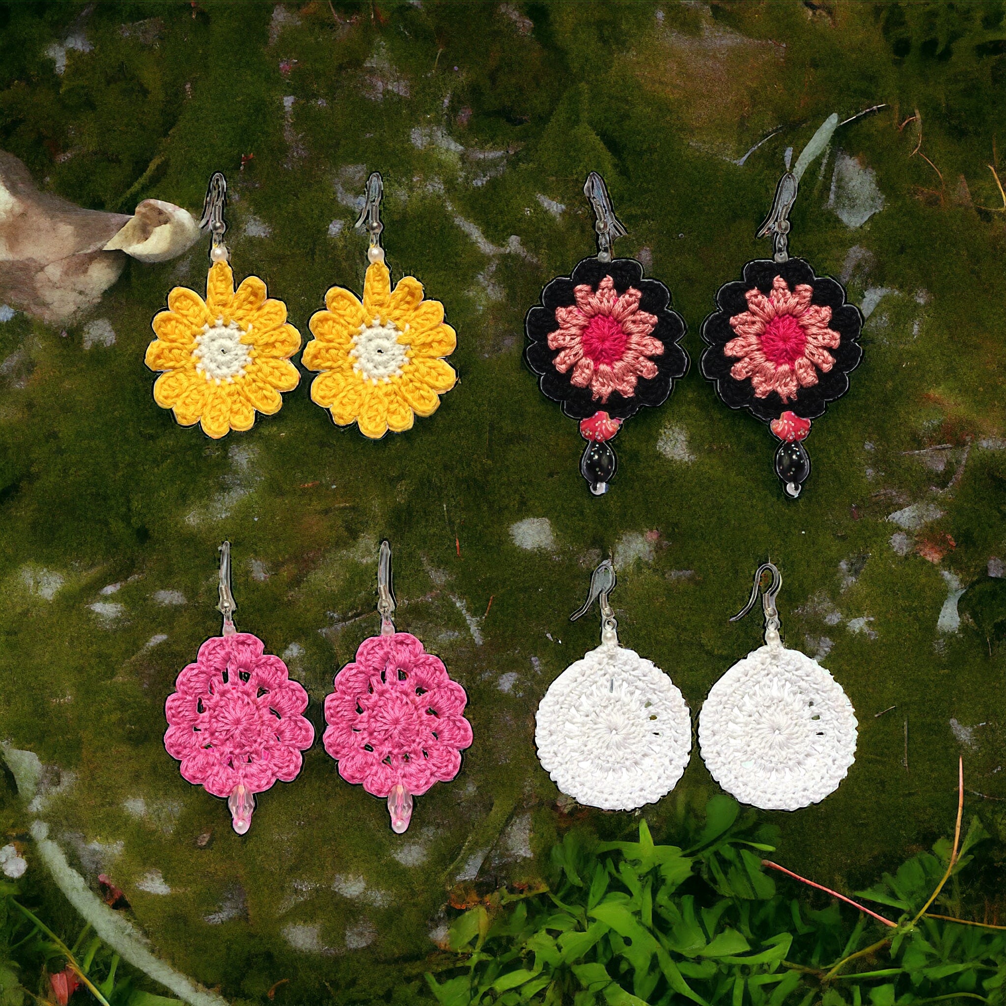 Set of four Pastel shade multicolor crochet earrings combo
