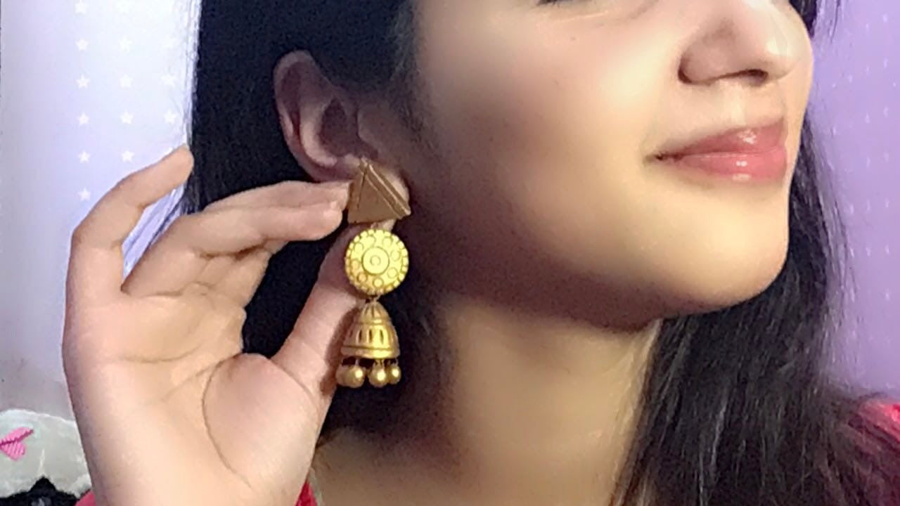 Set of 2 terracotta Earrings in Gold Combo