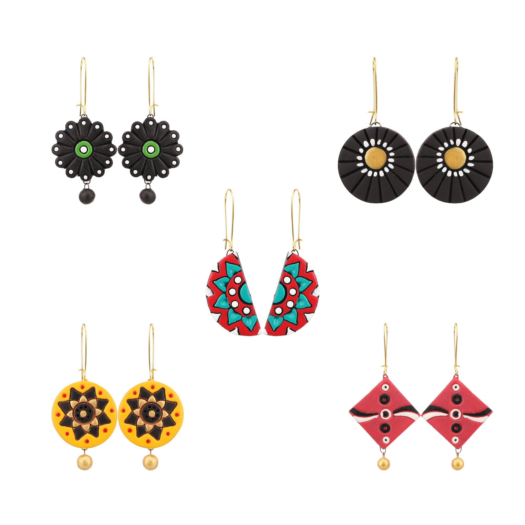 Set of 5 terracotta earrings combo in multicolor
