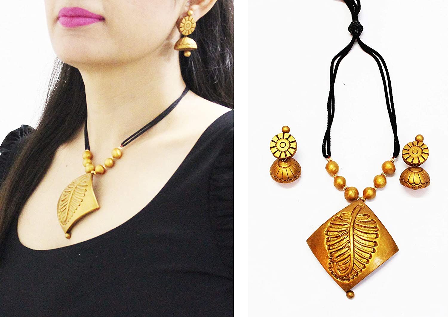 Golden design terracotta necklace set