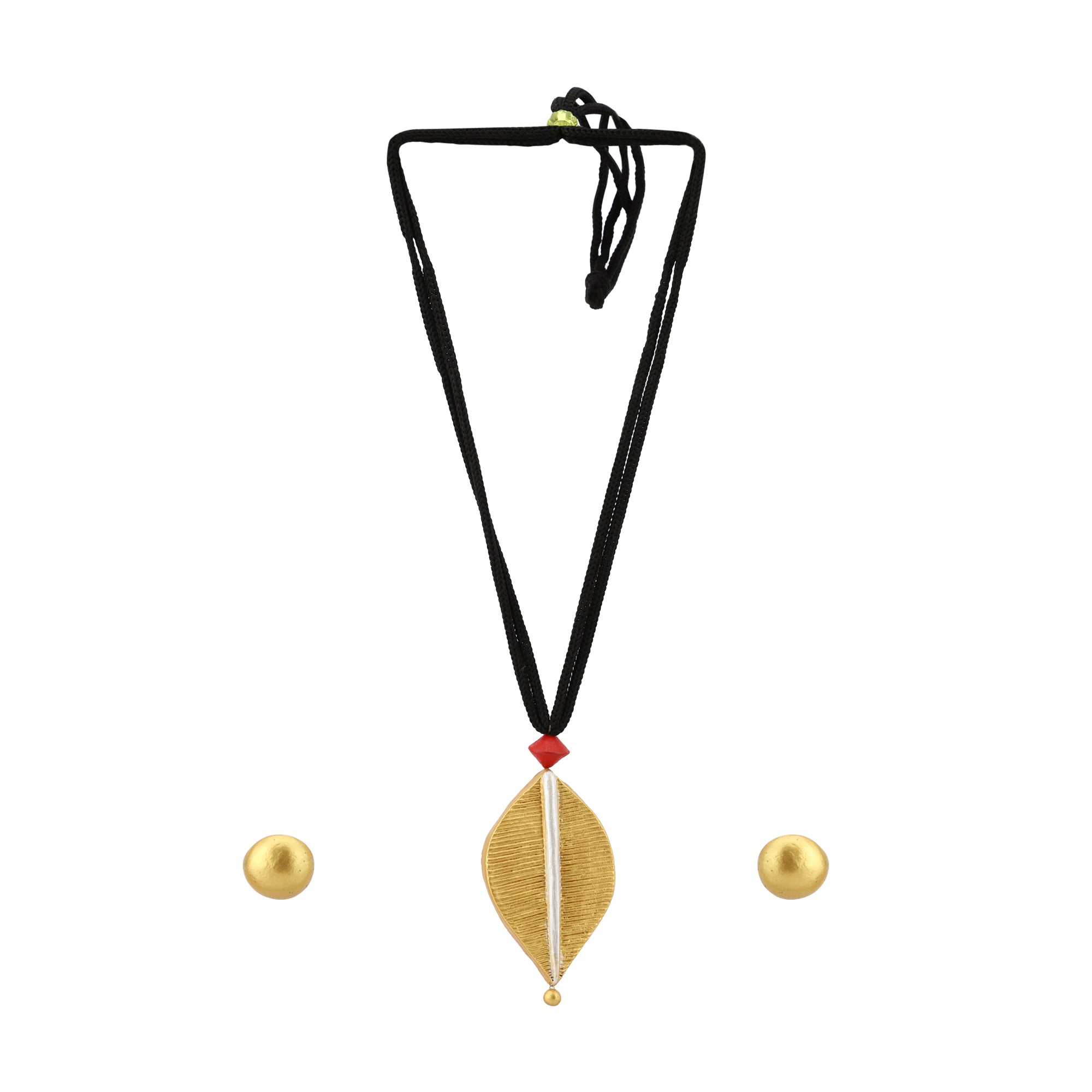 Leaf shape terracotta necklace set - gold