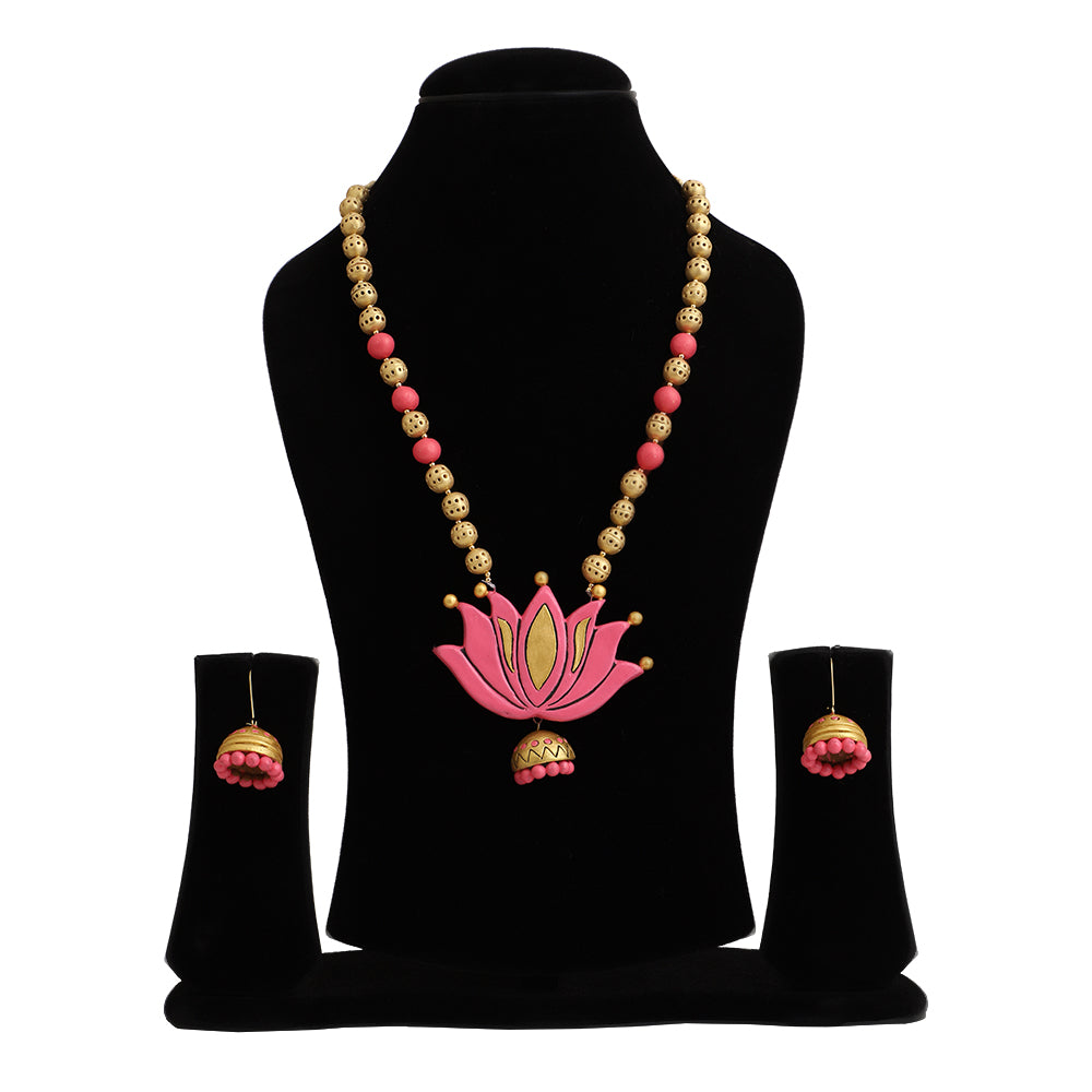 Lotus Inspired terrecotta necklace set