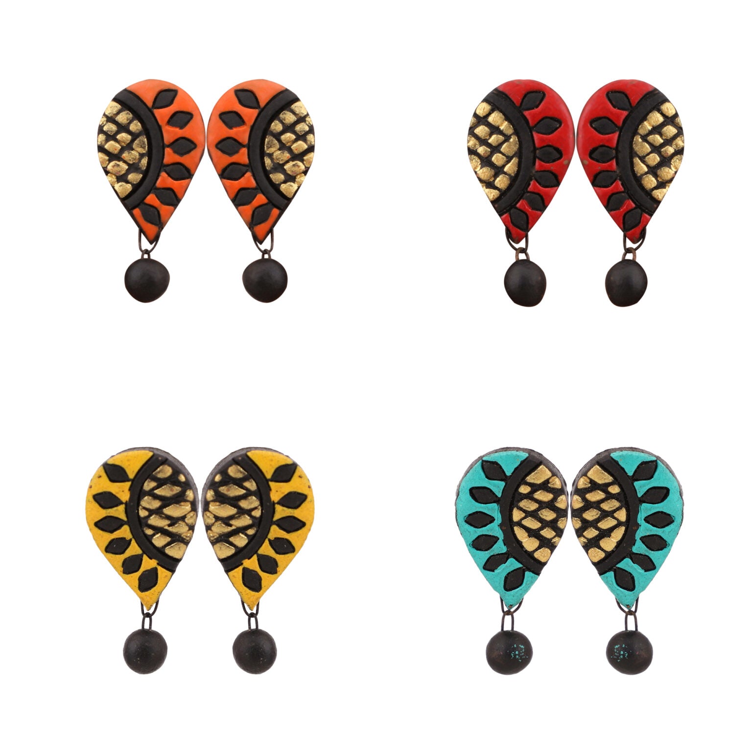 Set of 4 terracotta earrings combo of multicolor studs