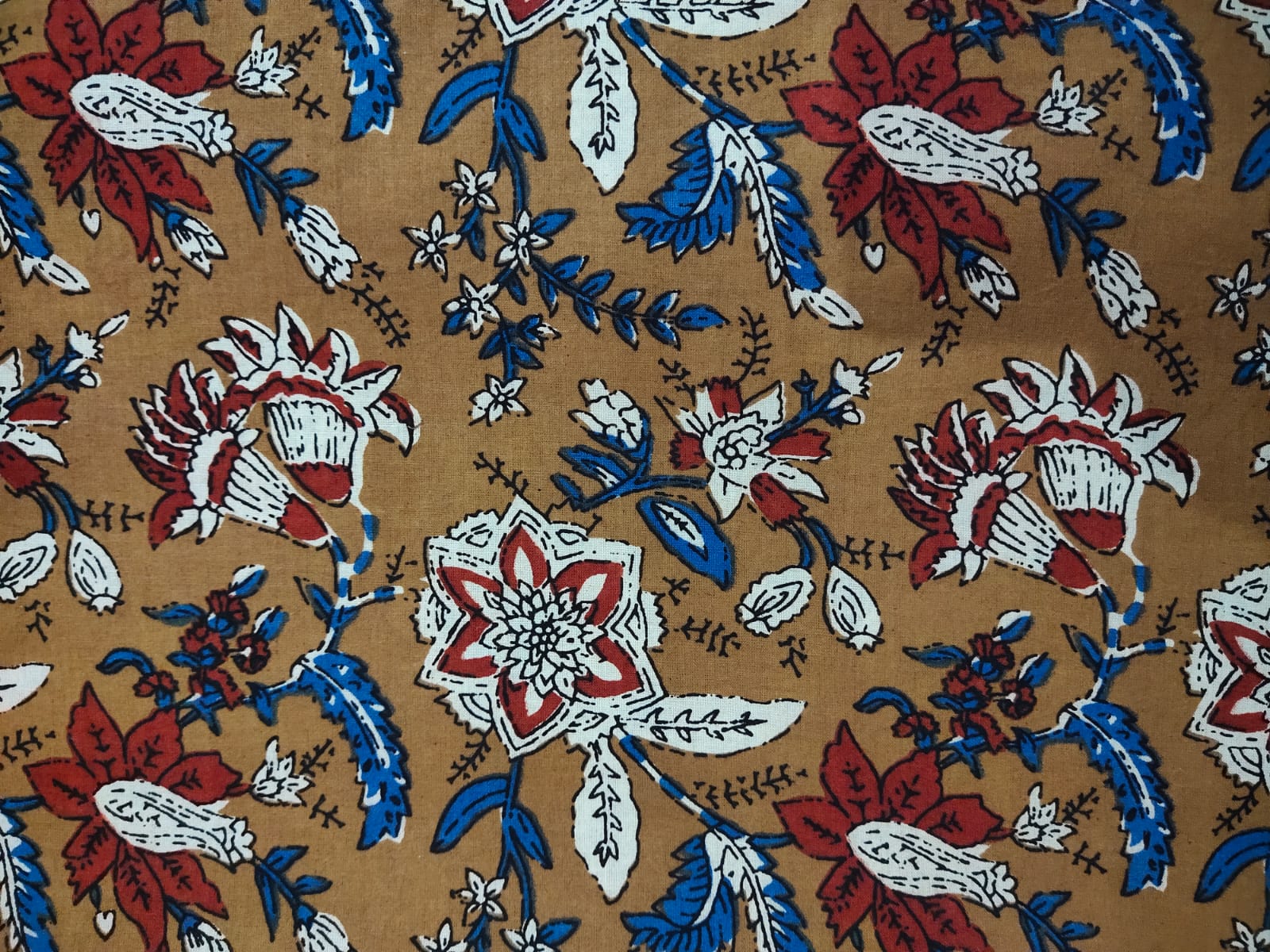 Sanganeri Hand Block Printed fabric Floral design ( per meter)