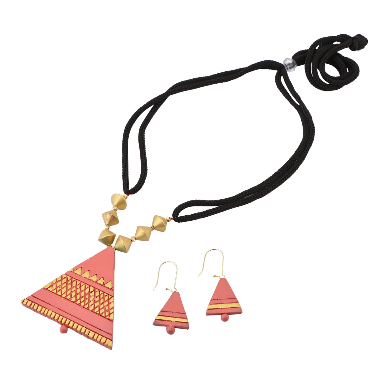 Triangular shape terracotta necklace set - pink
