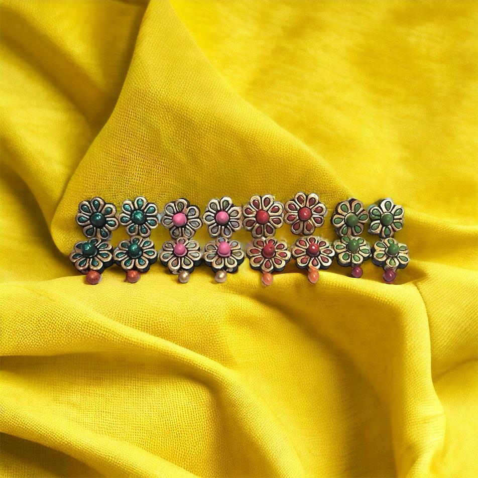 Set of four floral terracotta earrings
