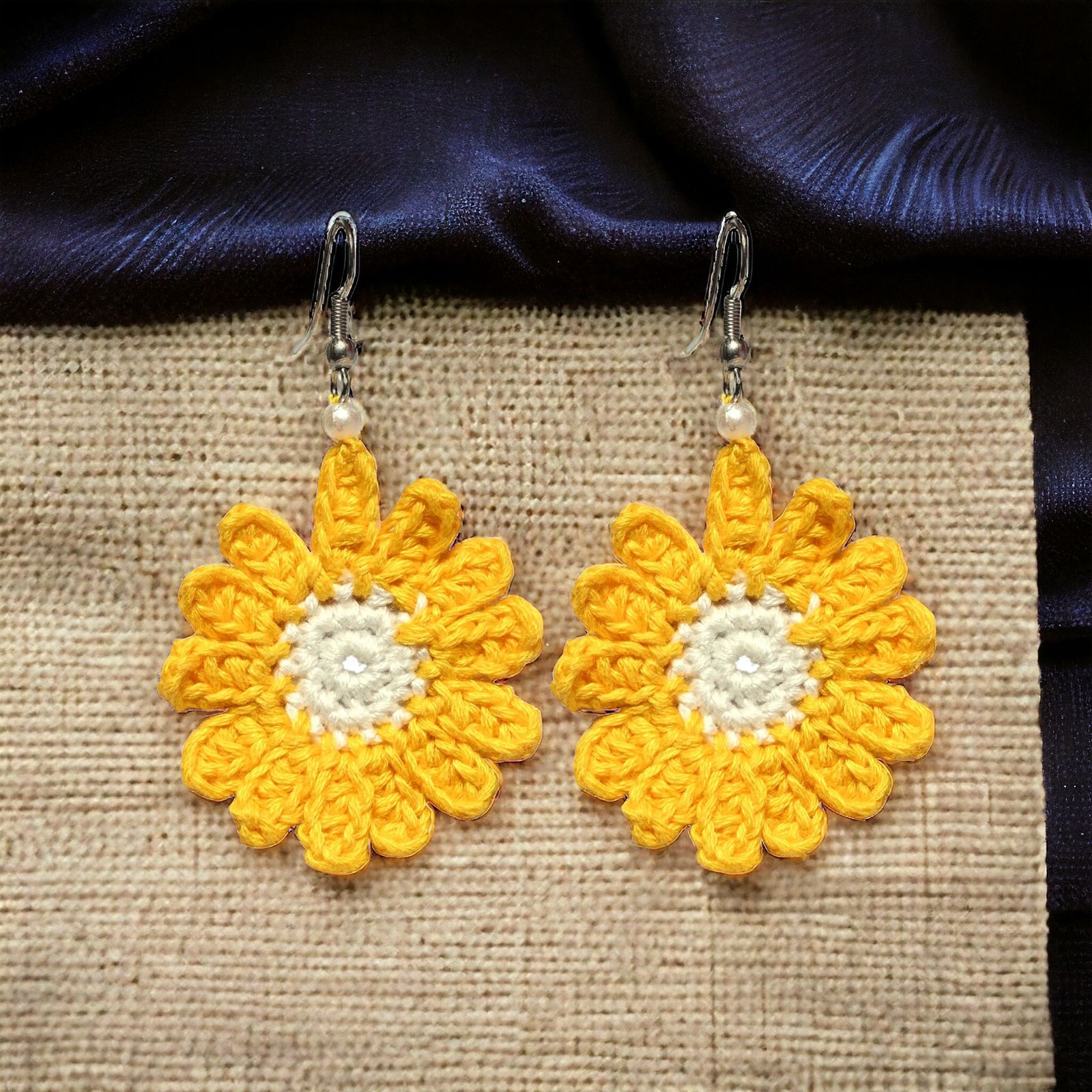Sunflower shaped crochet earrings yellow