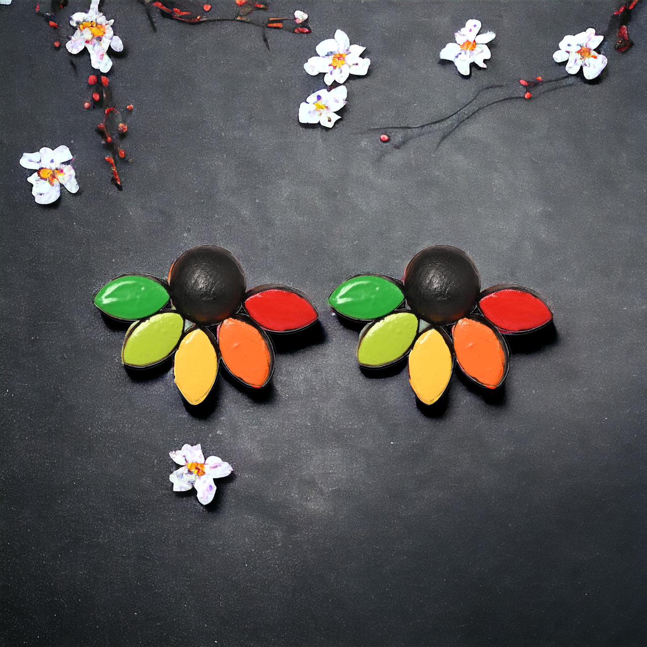 Handmade Fabric Earrings lotus design Multicolor