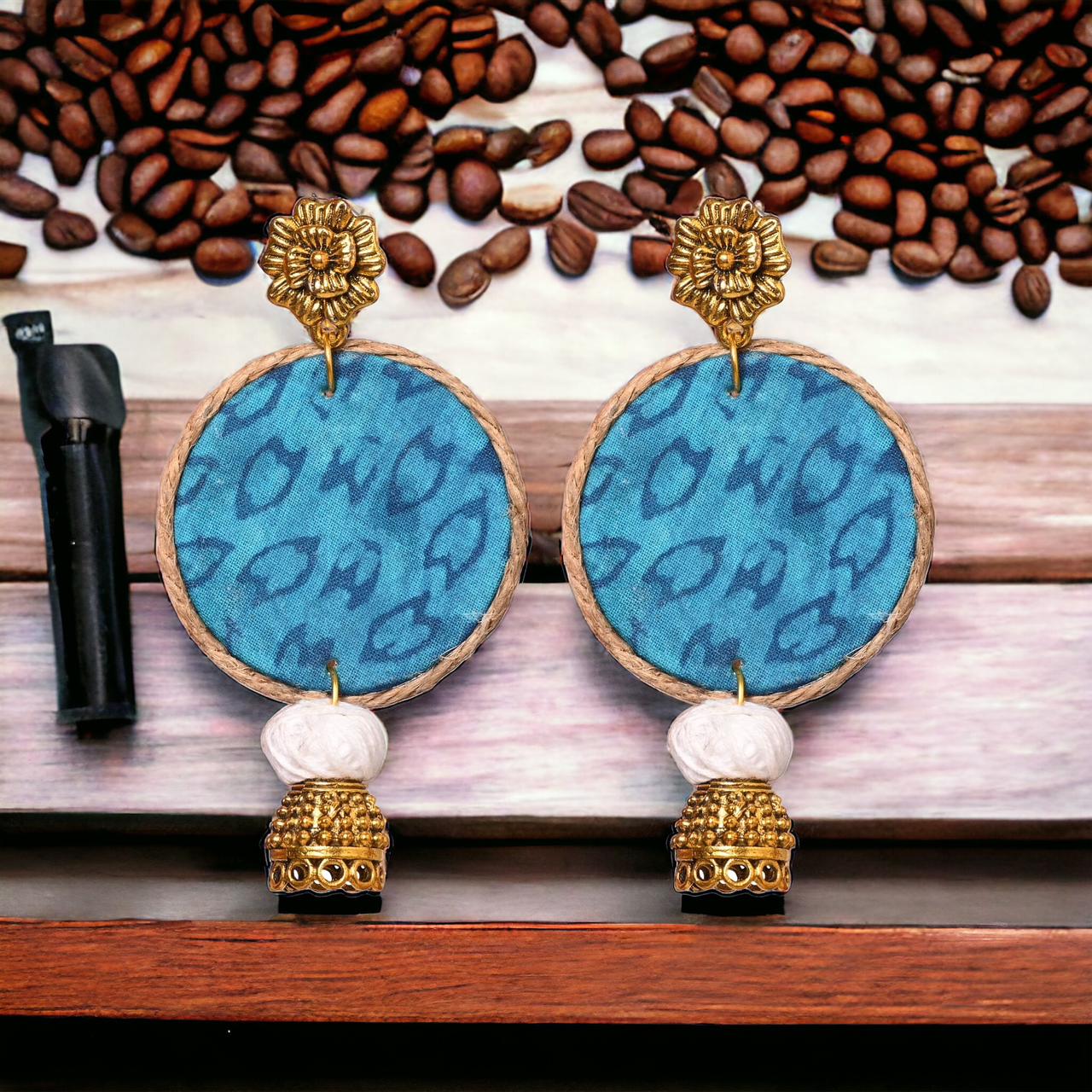 Handmade Fabric Earrings Blue