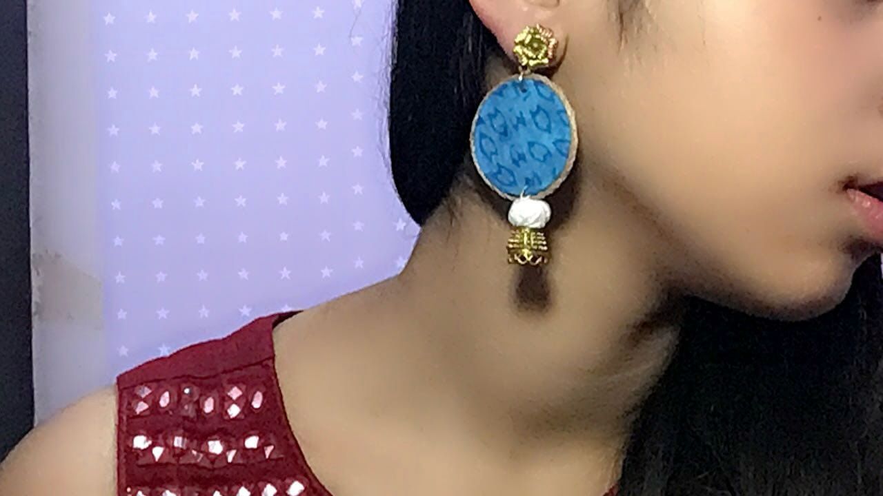 Handmade Fabric Earrings Blue