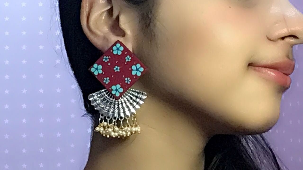 Fabric Earrings kite shape in maroon