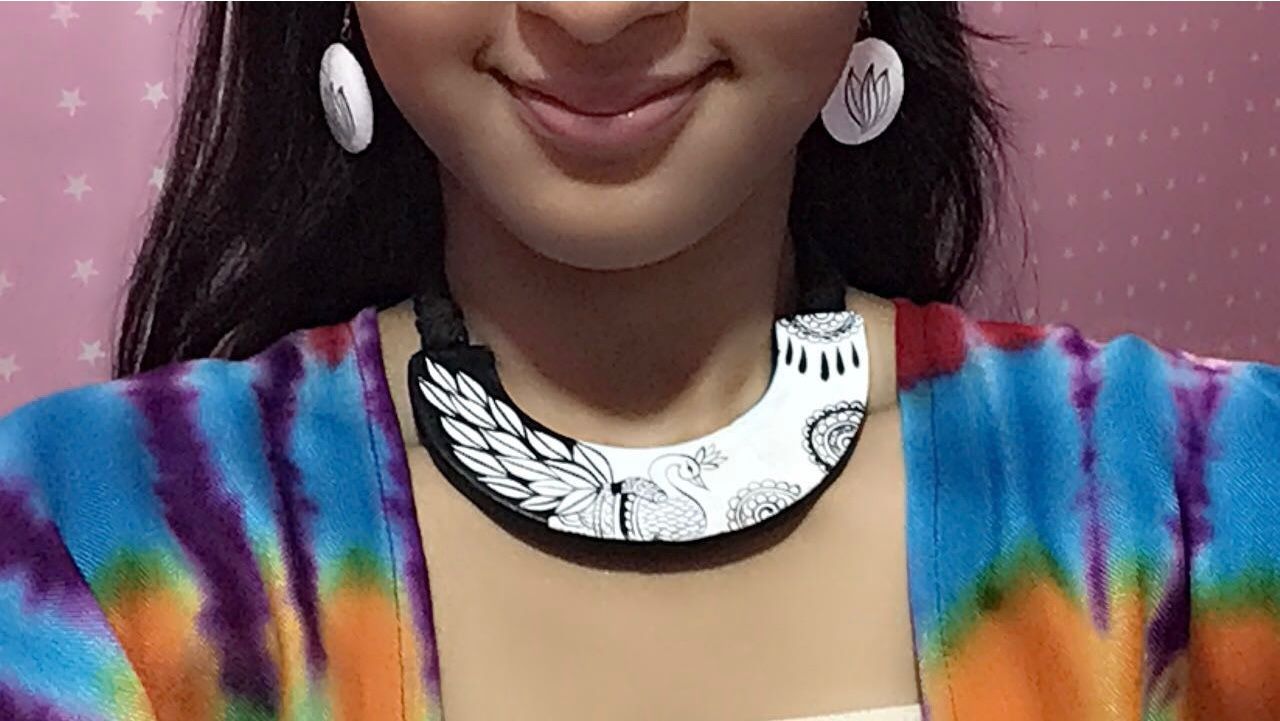 Madhubani Inspired Black And White Necklace Set