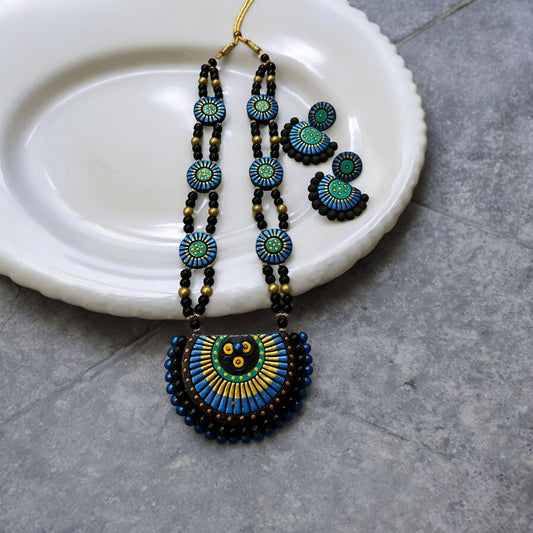 Blue double layered terrecotta necklace set