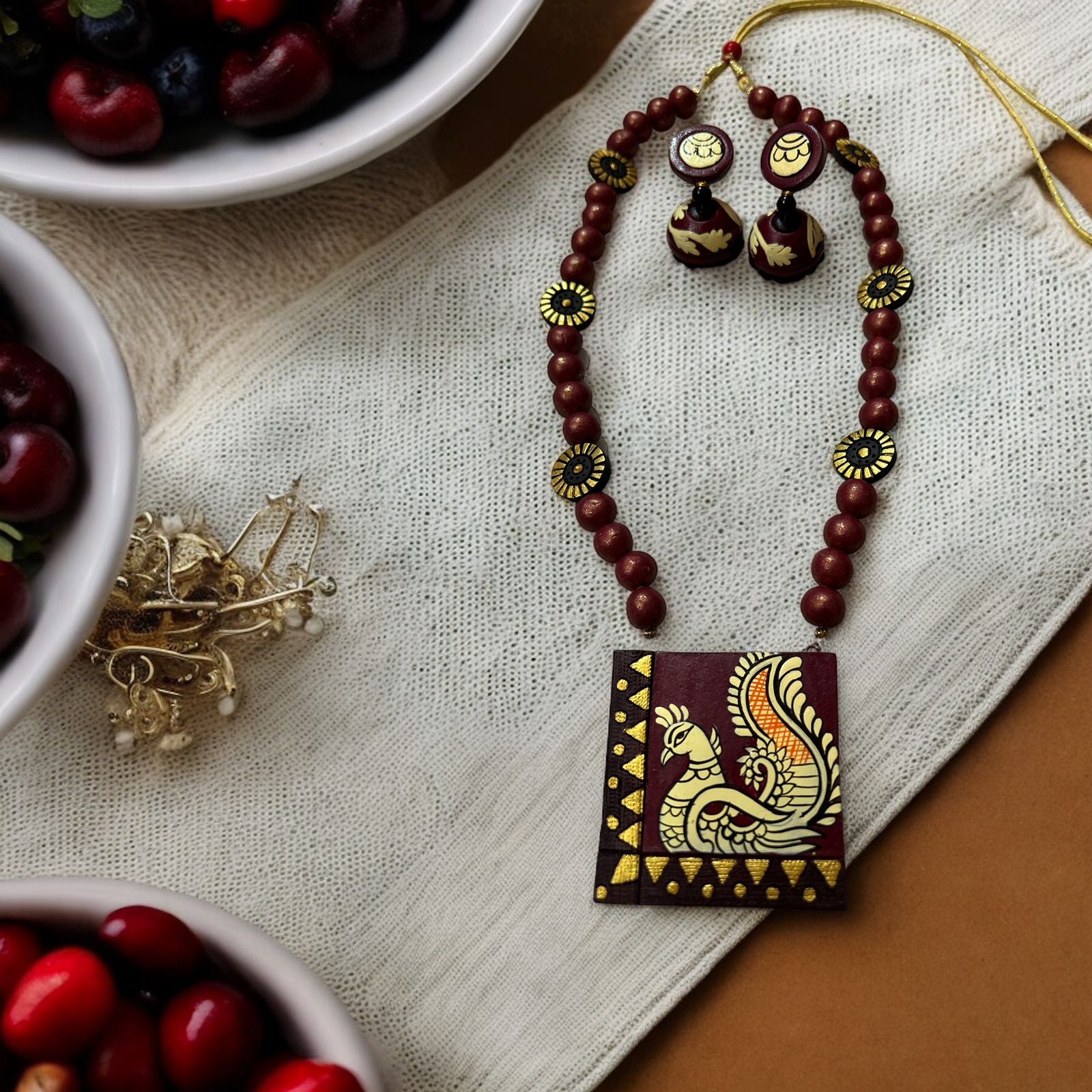 Madhubani designed terrecotta necklace set