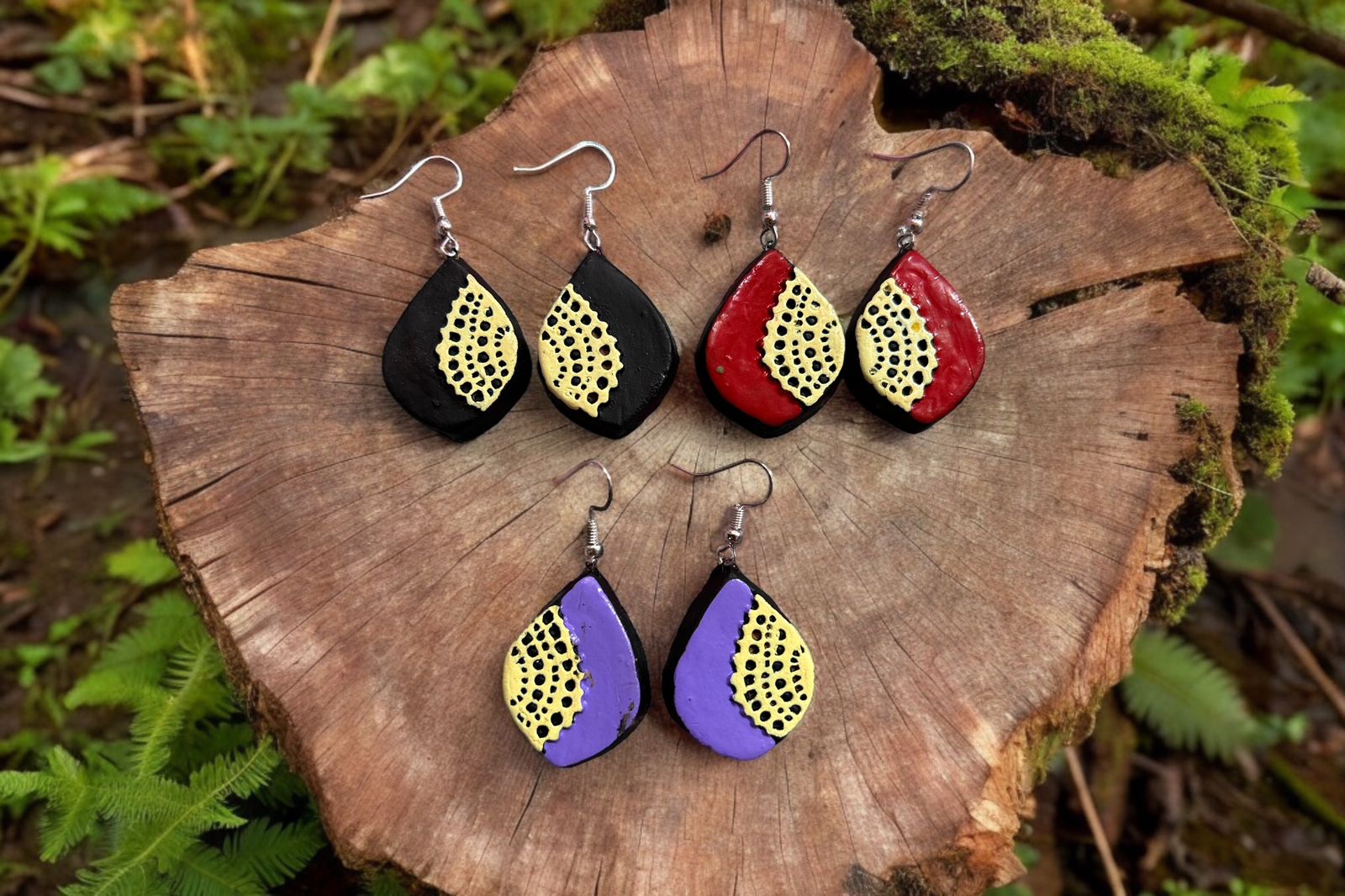 Leaf shape earrings in terracotta (set of 3 pairs)