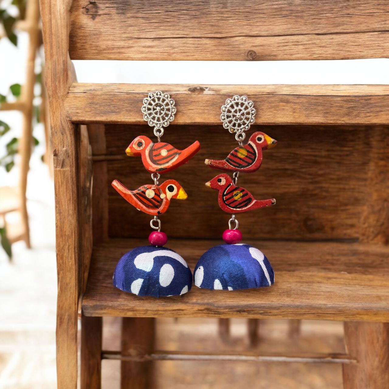 Fabric Earrings birdy design