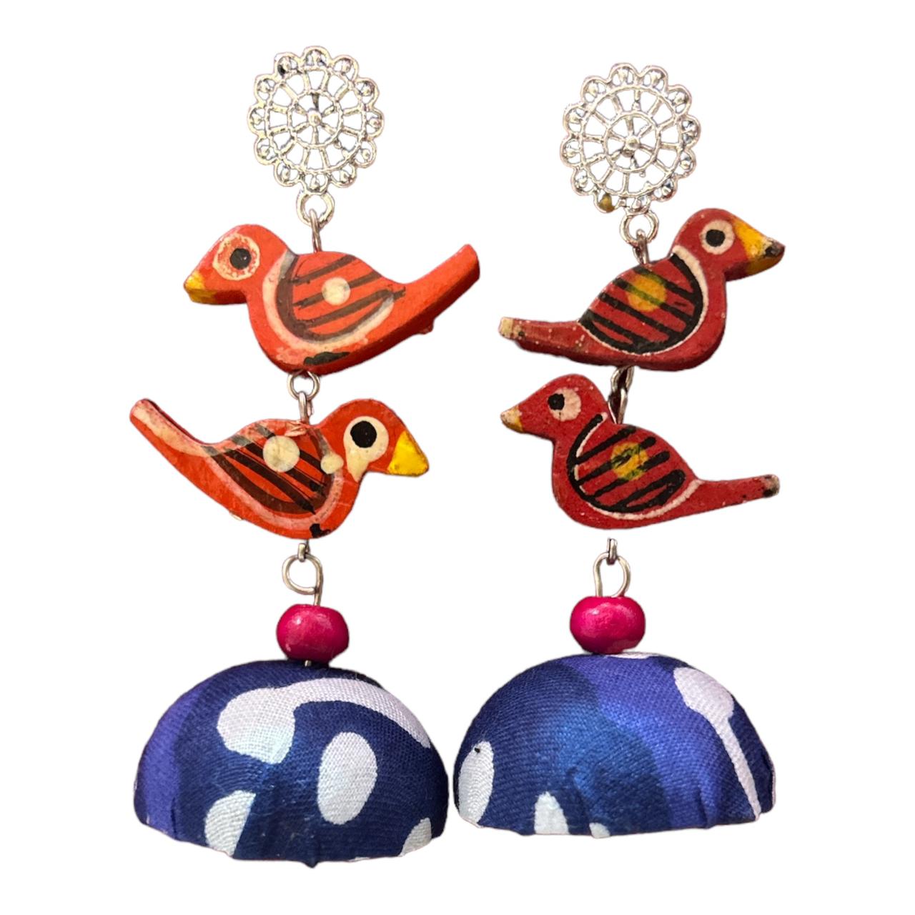 Fabric Earrings birdy design