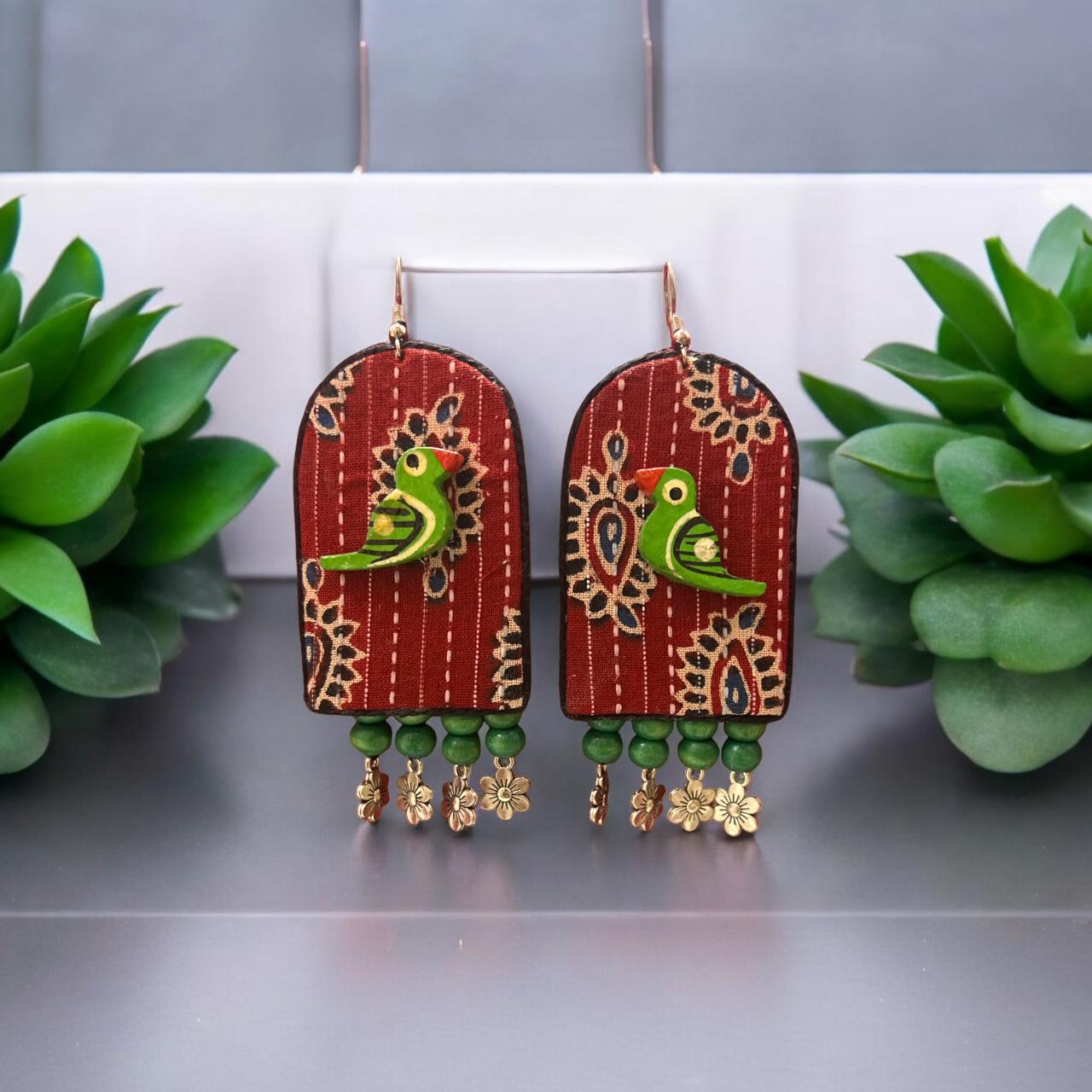 Fabric Earrings with bird motive