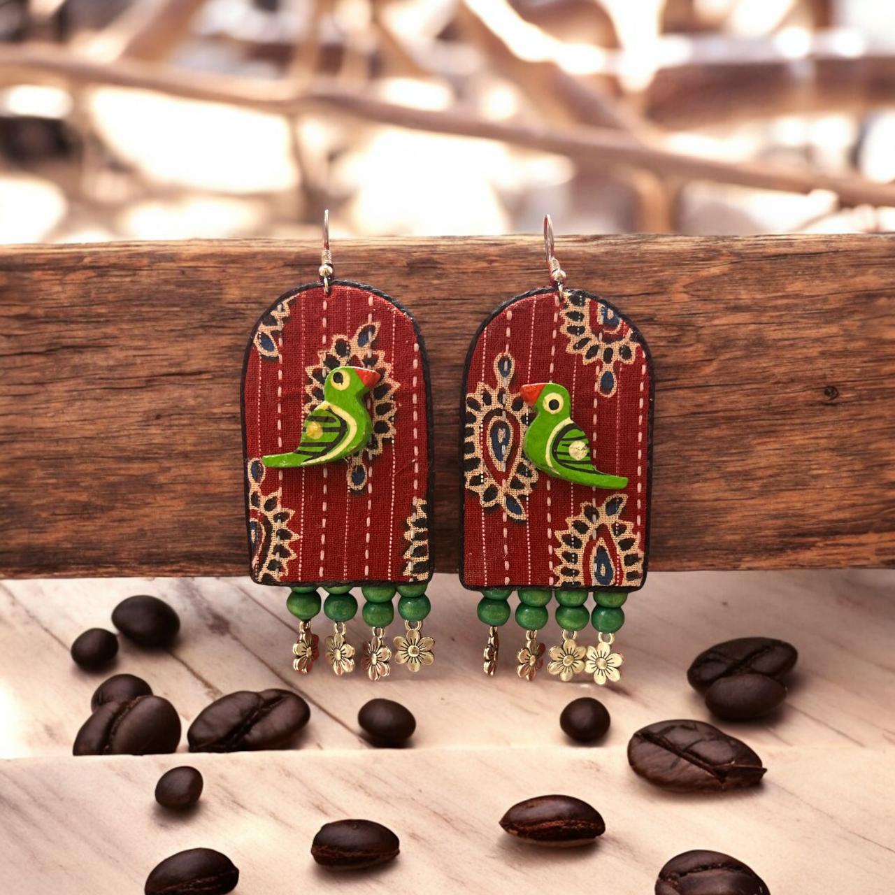 Fabric Earrings with bird motive