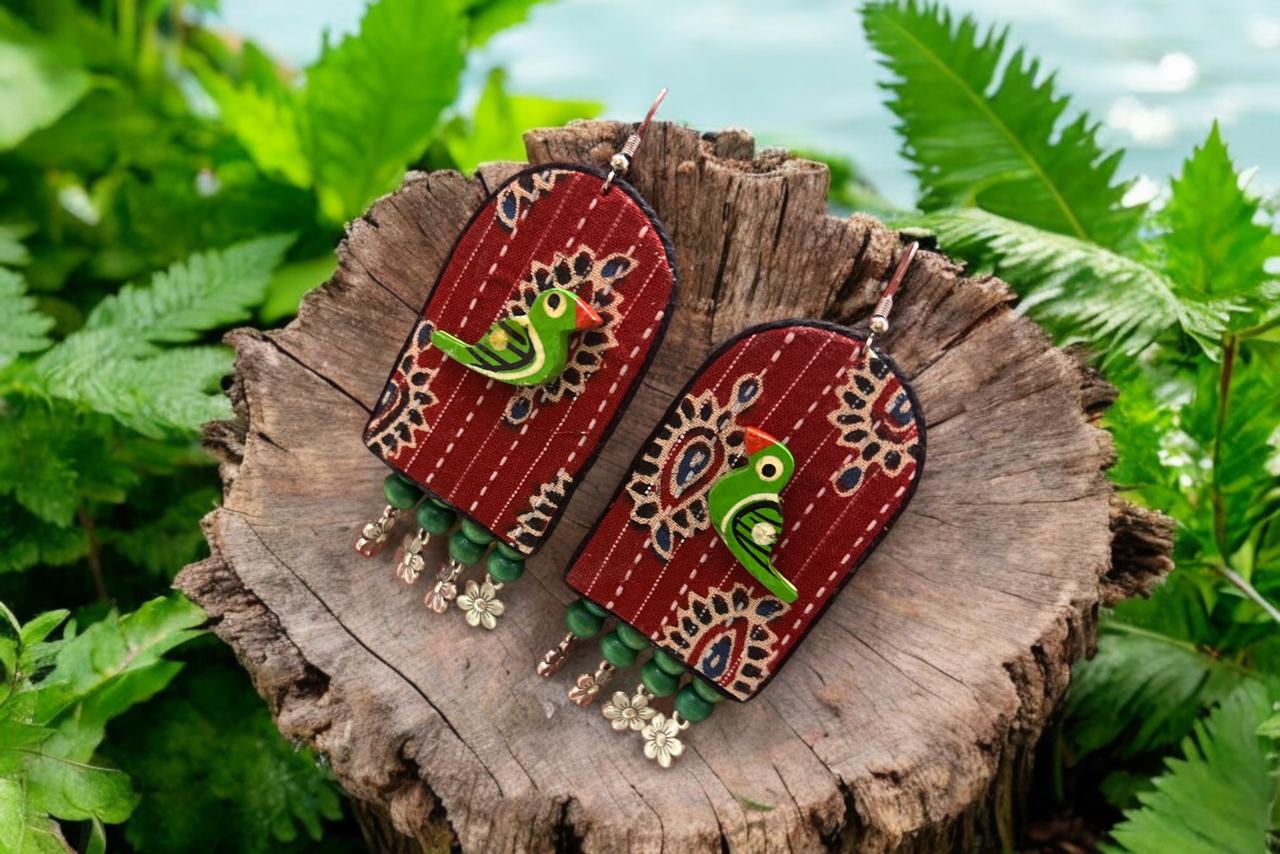 Fabric Earrings with bird motive