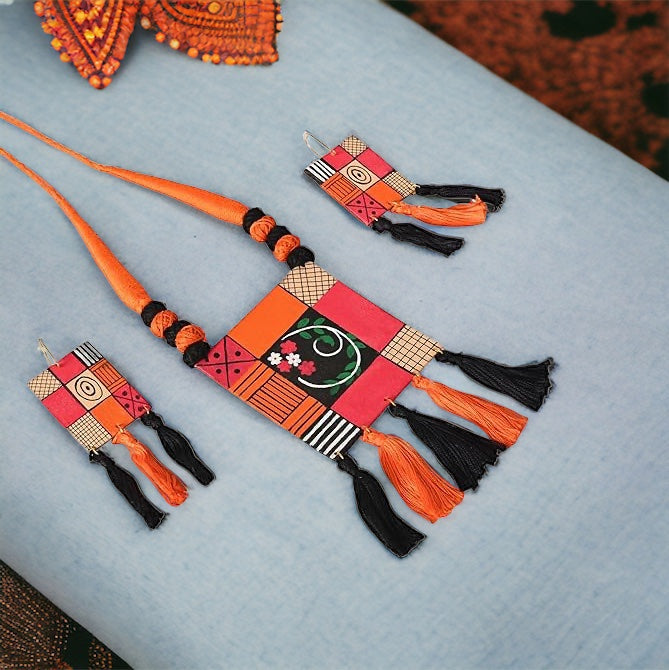 Fabric Necklace set with Tassels
