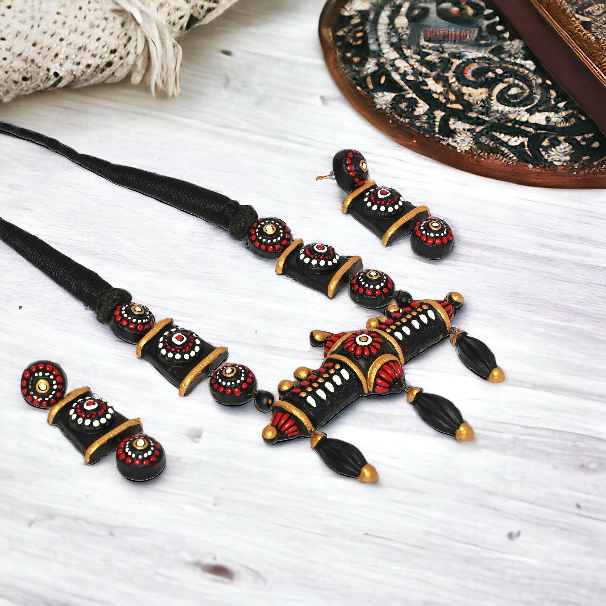 Exclusively Designed Red and Black Terracotta Necklace Set