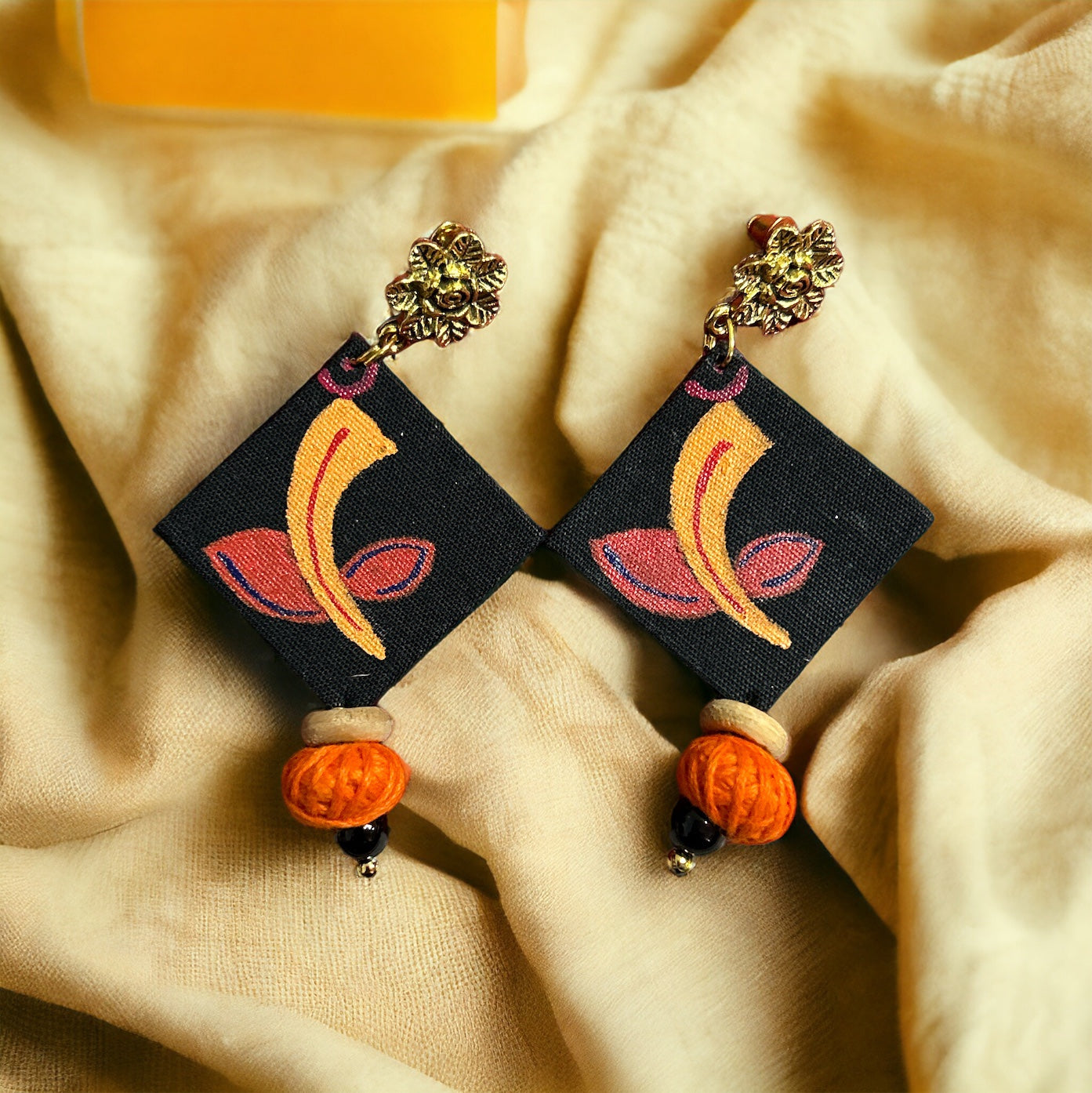 Fabric Earrings kite shape in black