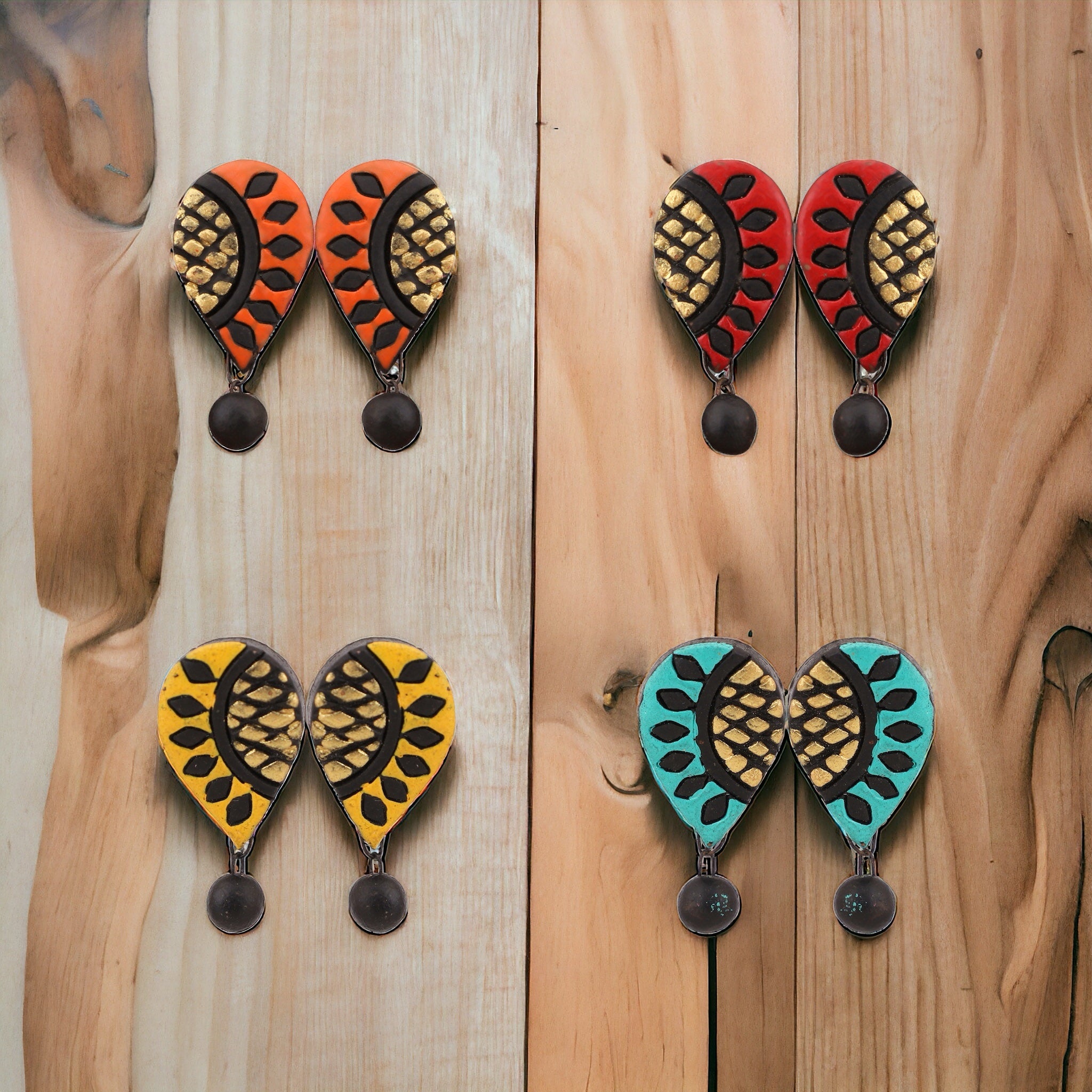 Set of 4 terracotta earrings combo of multicolor studs