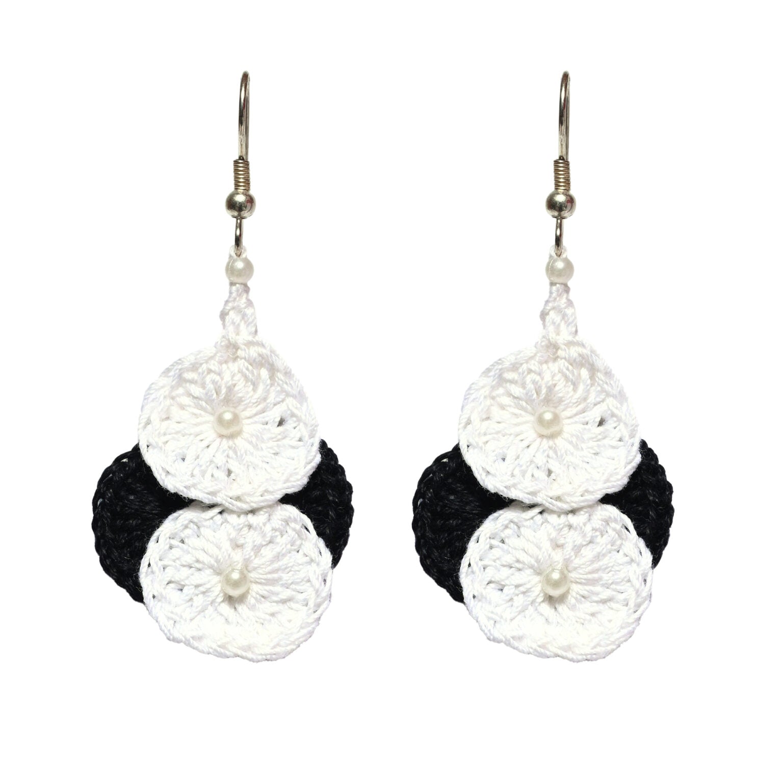 Black and White crochet earring