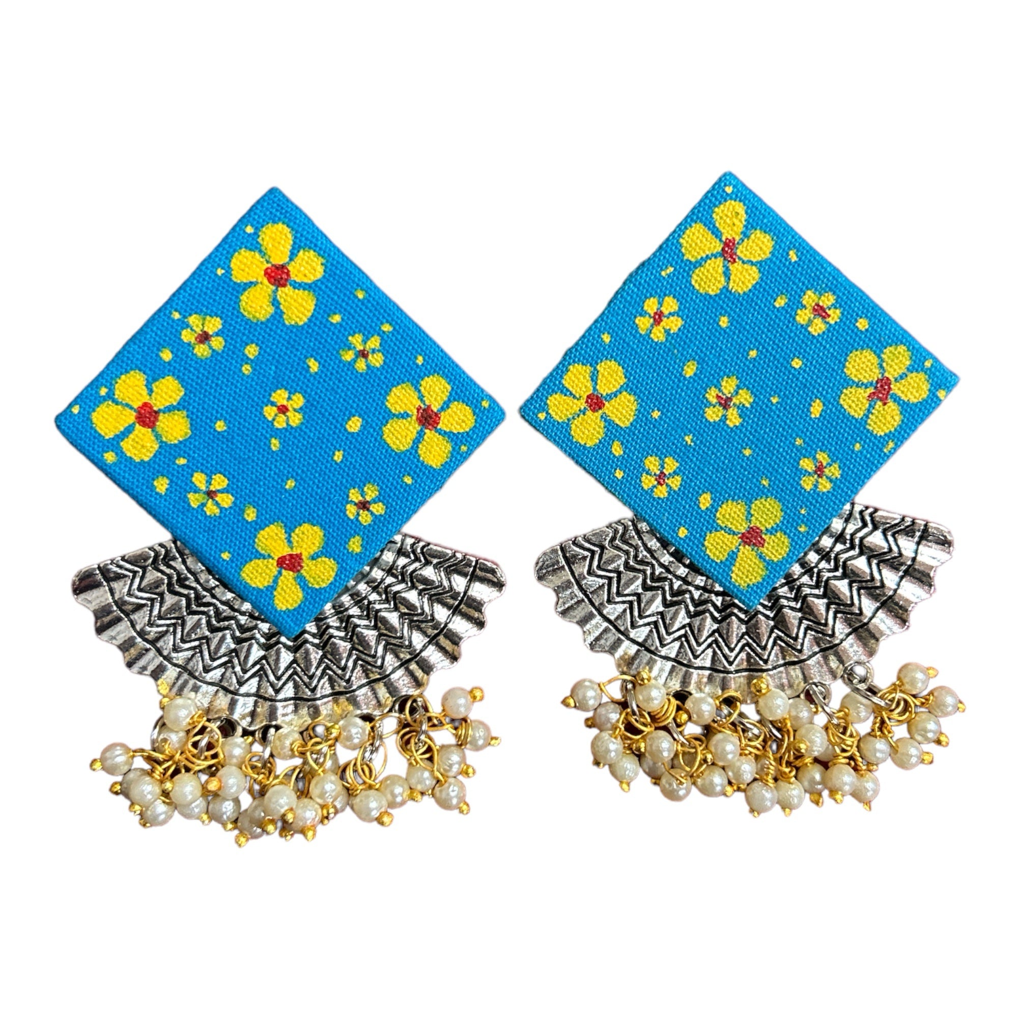 Fabric Earrings kite shape in blue