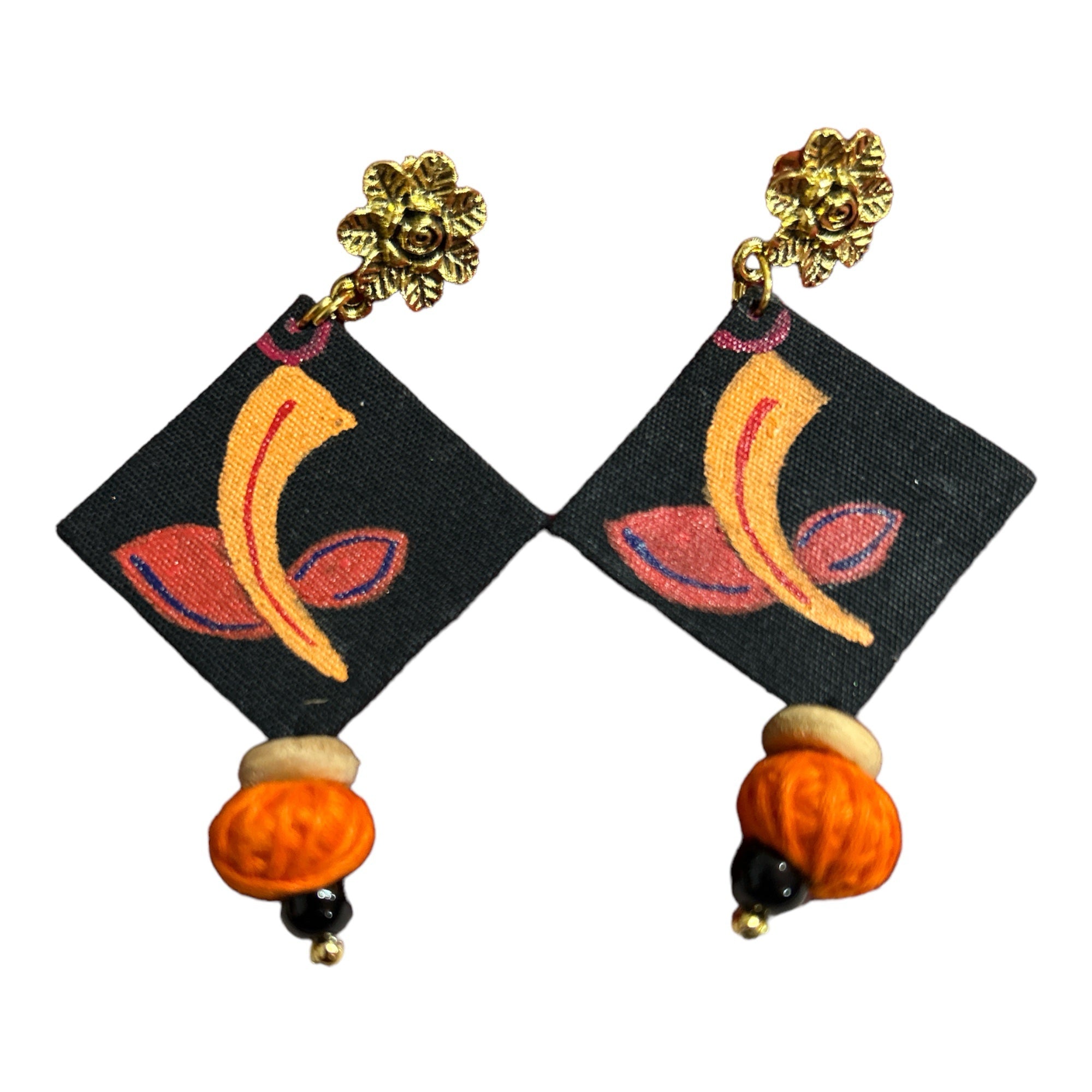 Fabric Earrings kite shape in black