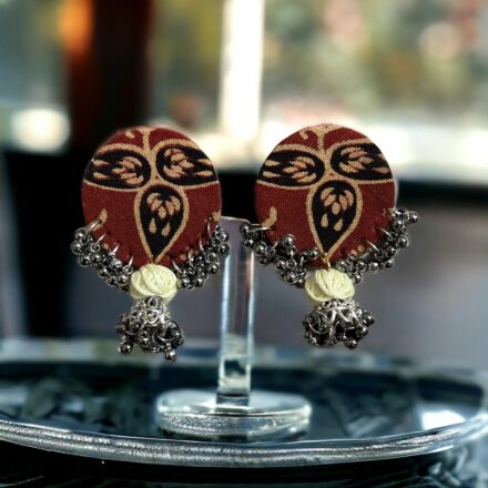 Fabric Earrings in sanganeri printed fabric with metal accessories