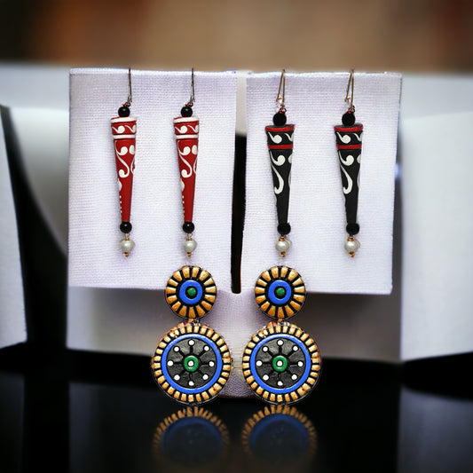 Black And Red Jhumki And Blue Earrings Combo